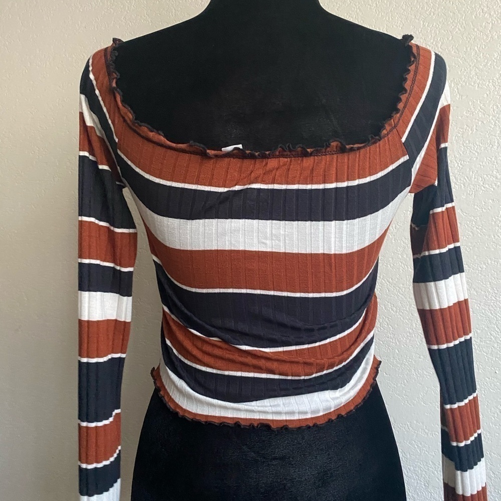 Y2k off the shoulder ribbed stripe crop L - Picture 7 of 7